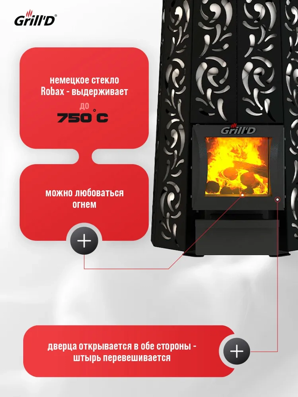 Печь для бани Grill'D Violet Long (со стеклом) с закрытой каменкой