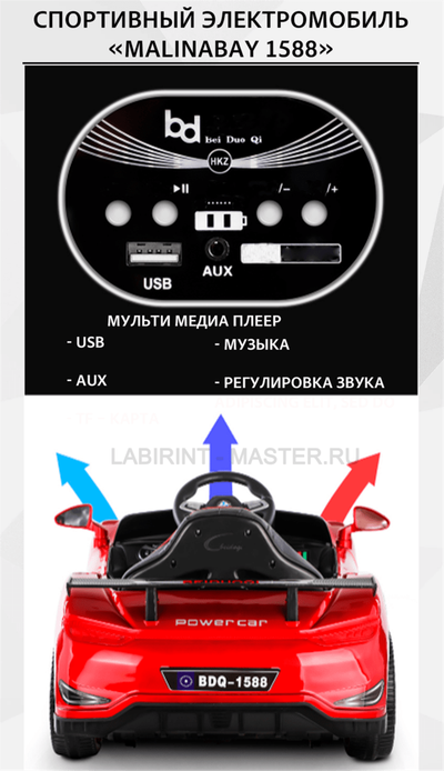 Спортивный электромобиль "MalinaBay 1588", красный