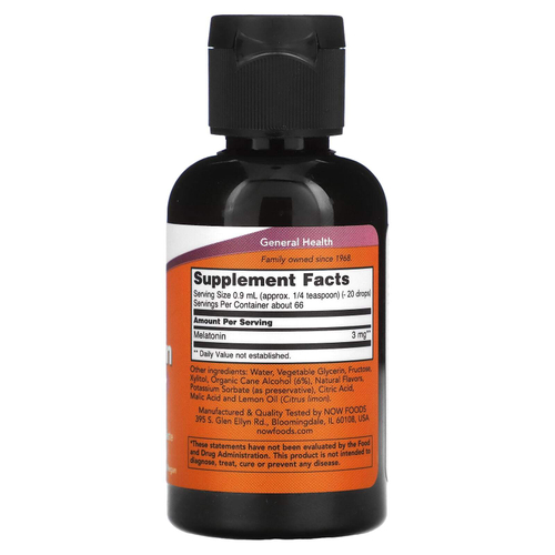 NOW Foods, Жидкий мелатонин, 3 мг, 59 мл (2 жидк. Унции)