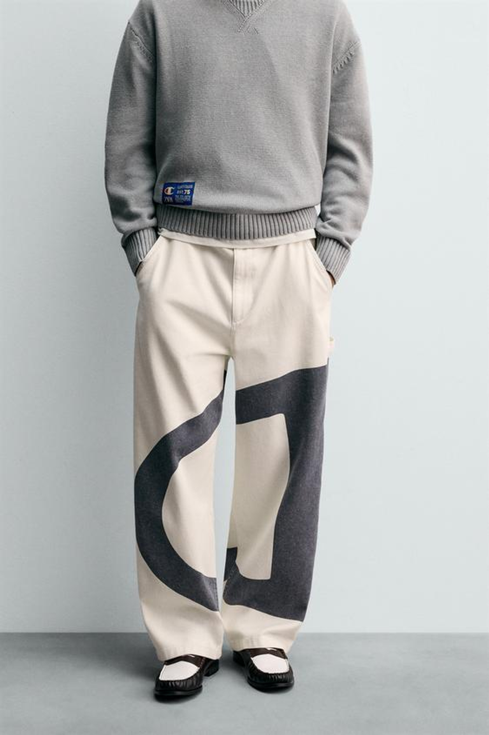 ZARA X CHAMPION ® БРЮКИ С КОНТРАСТНЫМ ЛОГОТИПОМ, ЭКРЮ