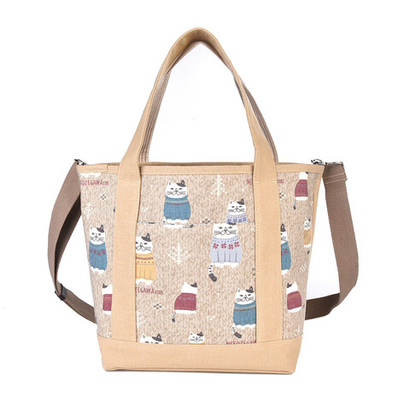 Сумка-шоппер (тоут) с ремнем через плечо и карманом для напитков "NEKOZAWAsan", бежевый, 23-6536-1, KUSUGURU