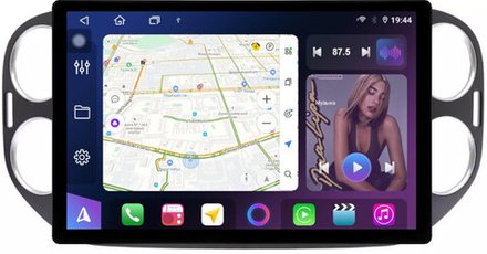 Магнитола для Volkswagen Tiguan 1 2011-2016 (аварийка прямоугольная, рамка чёрная 9) - FarCar BX877 монитор 13" 2K QLED на Android 13, TS10, 6+128, CarPlay, 4G SIM-слот