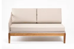 "Канны" правый модуль плетеный из роупа, основание дуб, роуп бежевый круглый, ткань бежевая 052