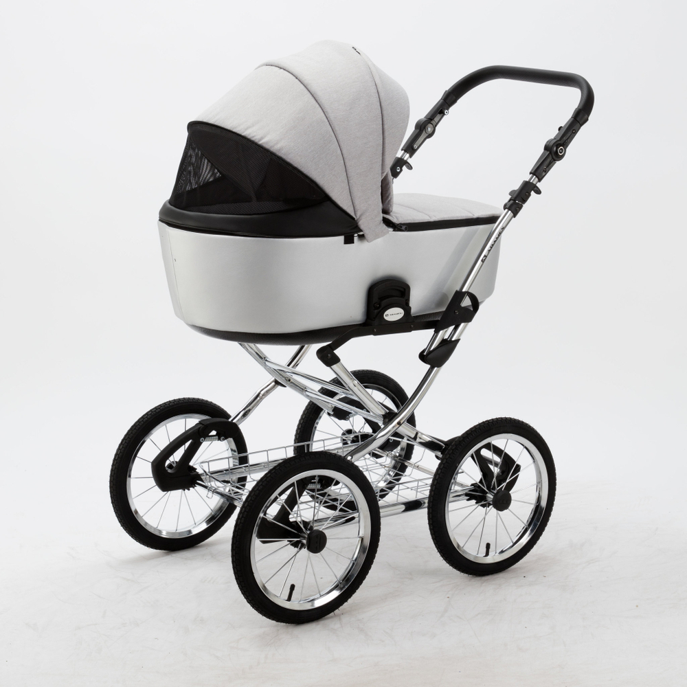 Универсальная детская коляска Adamex Porto Retro TIP PS-89 2в1 (Светло-серый, серебристая экокожа)
