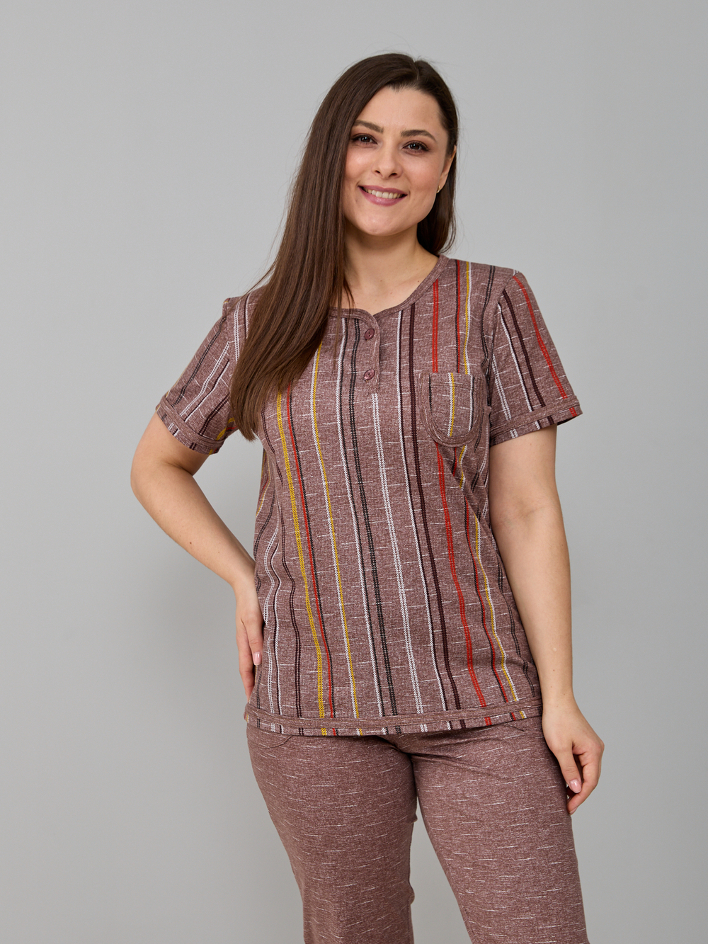 Пижама с бриджами КД-61/рогожкакоричневый-цепочка