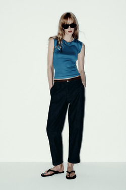 ZARA БРЮКИ ЧИНОС С ПЛЕТЕНЫМ РЕМНЕМ, ИНДИГО