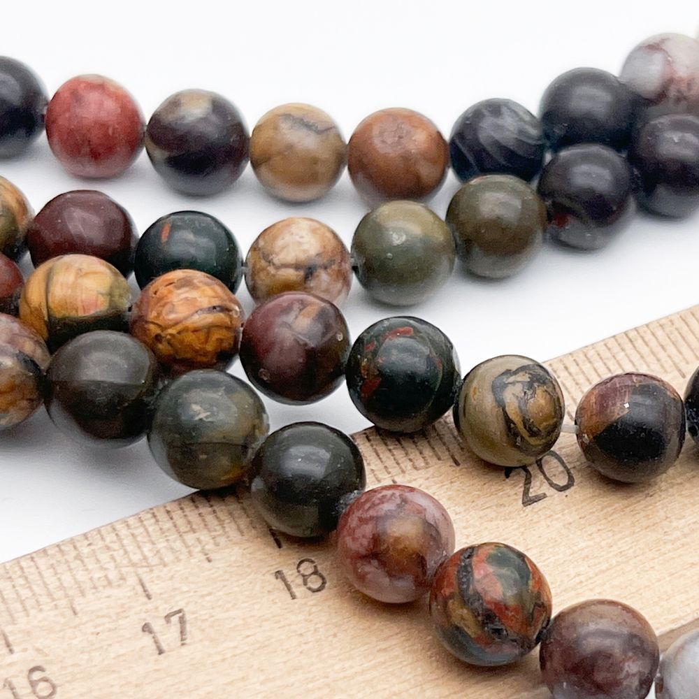 &quot;Яшма Пикассо&quot; бусины (сорт Б), диаметр около 8,4-8,6 мм, цена за 22-23 шт (1/2 нити)