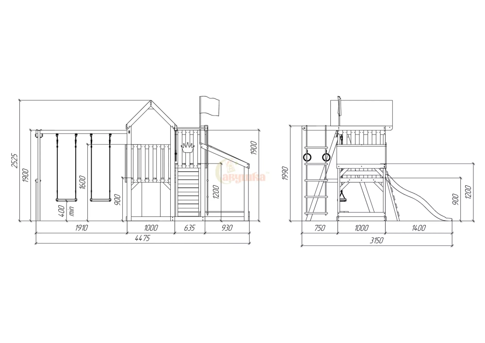 Детская площадка Савушка Тусун 3 с песочницей