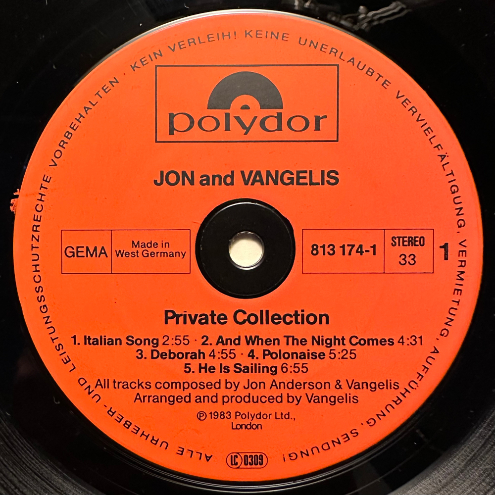 Jon And Vangelis - Private Collection (Германия 1983г.)