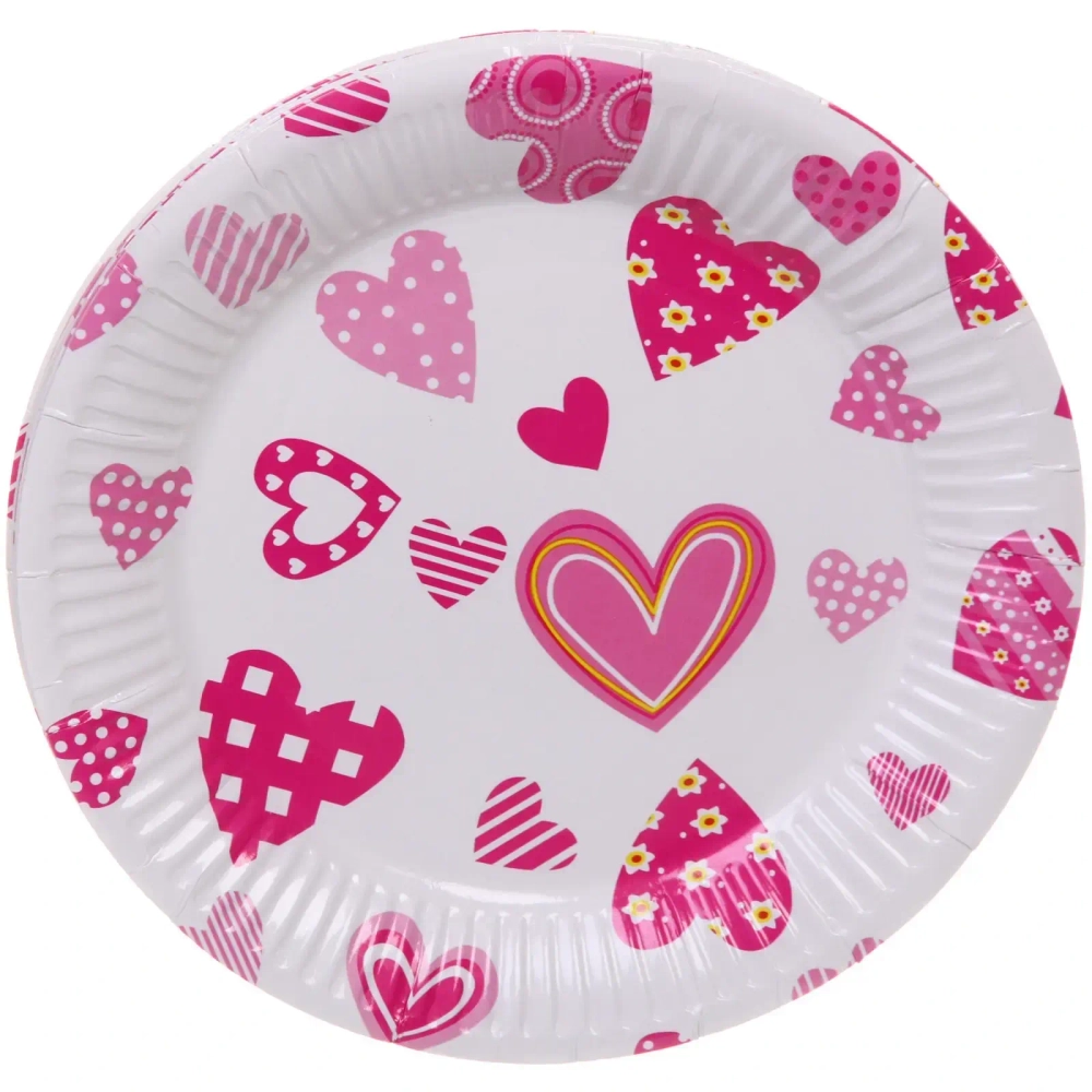 Тарелка бумажная 18 см в наборе 10 шт «Сердечки»