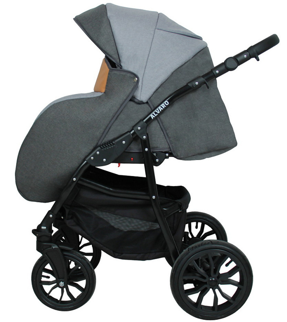 Детская коляска Alis Alvaro F 3 в 1 Al 05 т.серый+св.серый+рыжая кожа