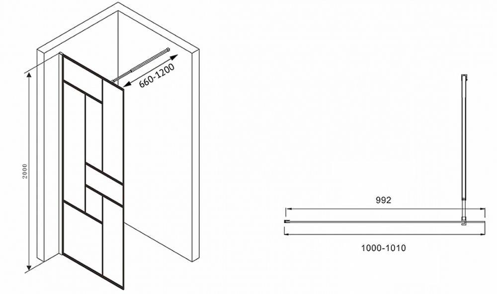 Душевая перегородка Abber Immer Offen 100 AG63100B8 профиль Черный стекло прозрачное