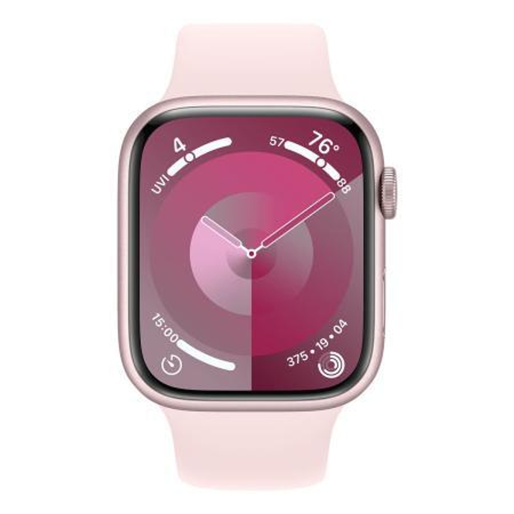 Apple Watch Series 9, 45 мм корпус из алюминия цвета «Pink», силиконовый спортивный ремешок «Light Pink»