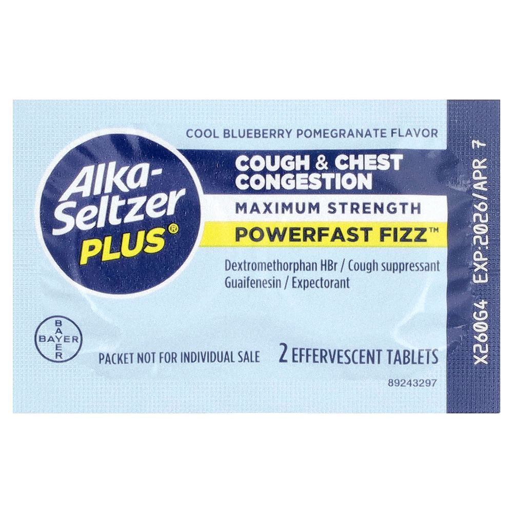 Alka-Seltzer Plus, кашель и скопление мокроты в бронхах, голубика и гранат, 20 шипучих таблеток