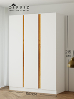 Шкаф для одежды 150х58х215, Miraj, распашной, с дубовыми ручками, белый, Dipriz