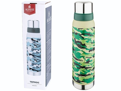 Термос 1л с узким горлом и 2-мя крышками-чашками, колба нерж