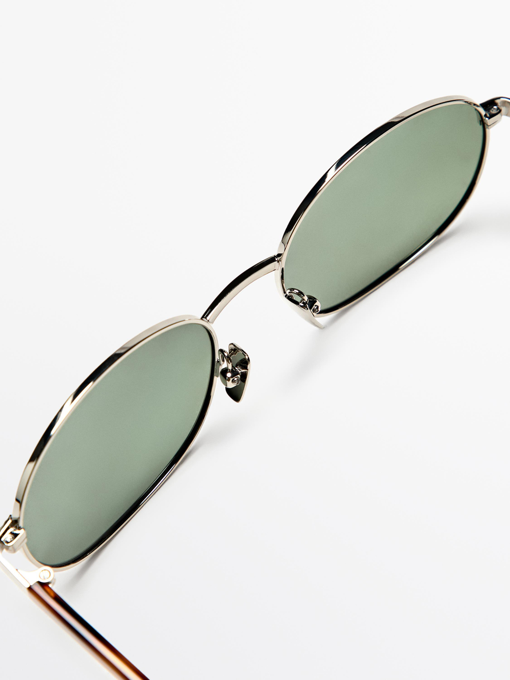 Massimo Dutti Круглые металлические солнцезащитные очки с эффектом черепаховой панцири, серебряный