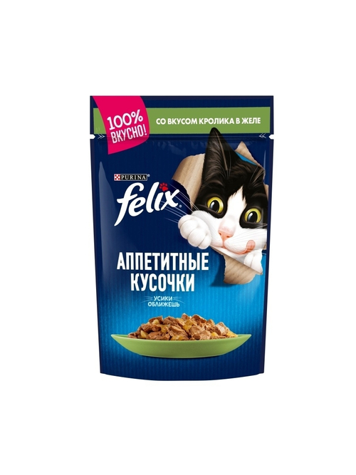 Влажный корм Felix Аппетитные кусочки для кошек, кролик в желе, 75 г