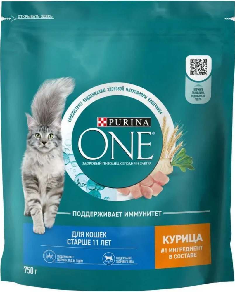 Purina ONE для кошек старше 11 лет с курицей 750г.*8