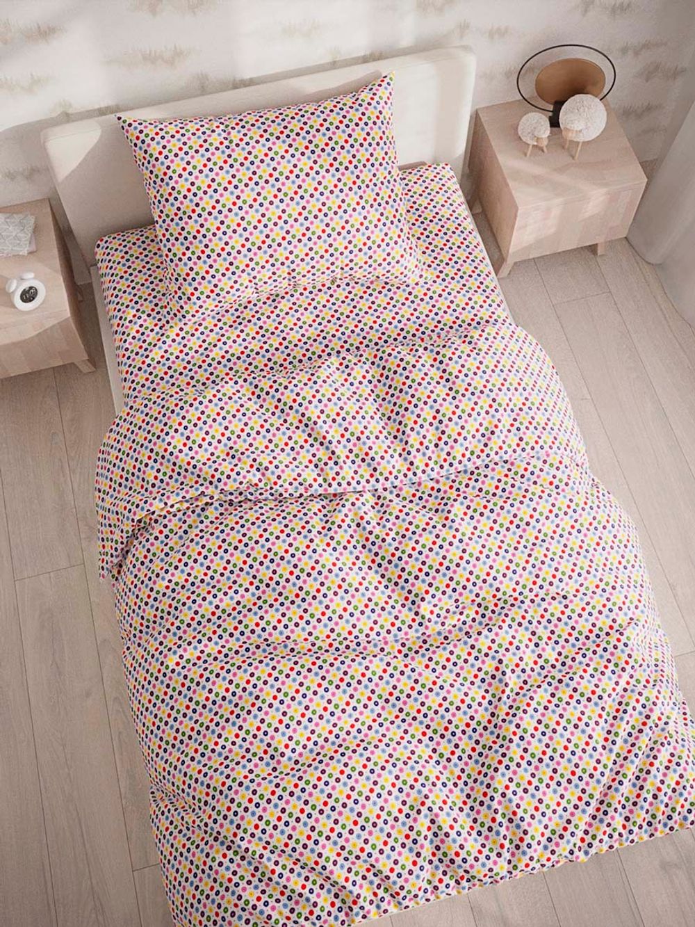 Постельное белье Сказка "Конфетти" 1,5-сп наволочки 50х70 2шт Простынь на резинке 90х200 см Пододеяльник 145х215 см