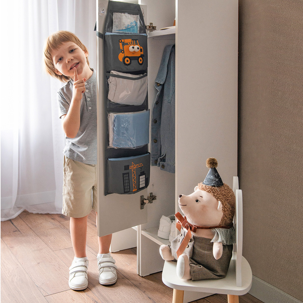 Кармашки для детского сада, на липучке. Экскаватор с глазками-помпонами