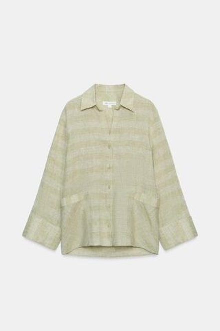 ZARA РУБАШКА ИЗ ЛЬНА В КЛЕТКУ — ZW COLLECTION, ЗЕЛЕНЫЙ