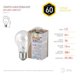 Лампа накаливания ЭРА Б 230-60-E27-Г 60Вт 230В груша прозрачная в гофре E27 | Лампа накаливания Груша (A)