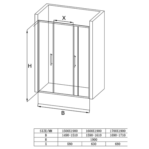 Душевая дверь Loranto раздвижная 150х190, толщина полотна 6мм , цвет профиля хром