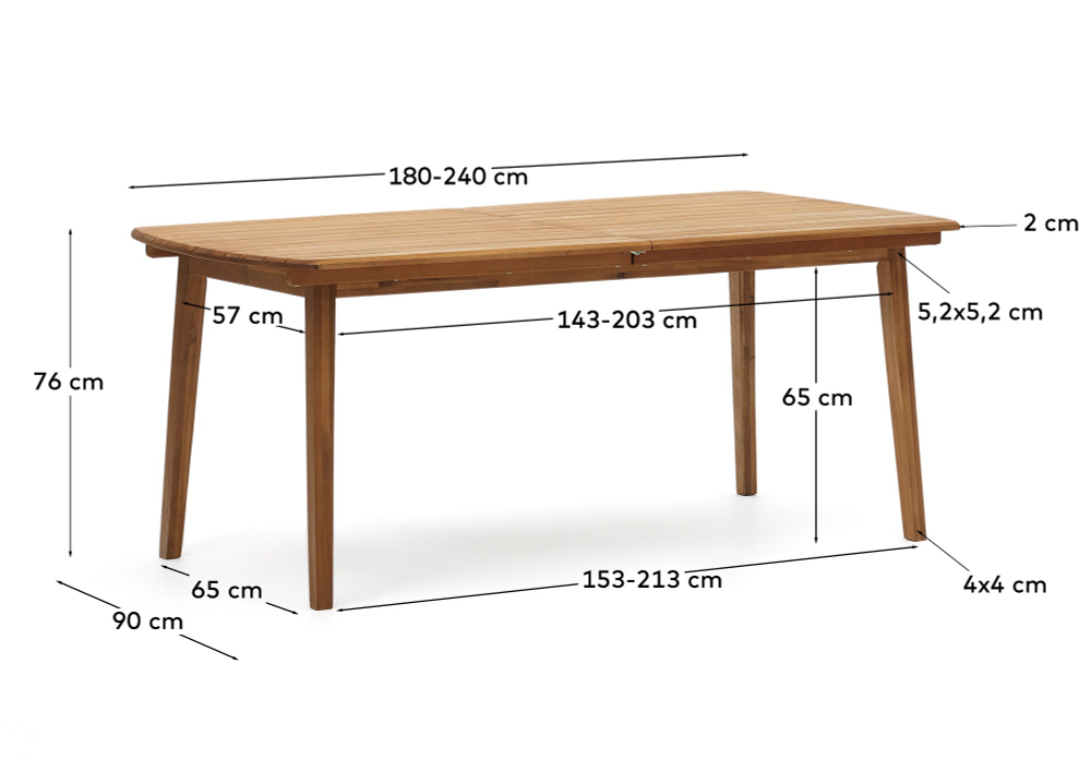 Thianna Раскладной уличный стол из массива акации 180 (240) x 90 см