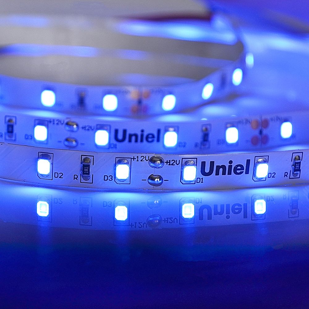 ULS-M11-2835-60LED-m-8mm-IP20-DC12V-4.8W-m-5M-BLUE PROFI Гибкая светодиодная лента на самоклеящейся основе. Катушка 5м. в герметичной упаковке. Синий свет. ТМ Uniel.