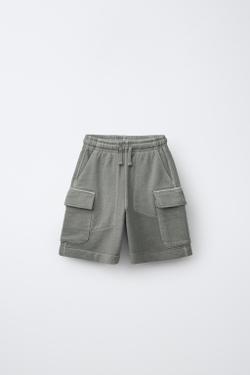 ZARA ФЛИСОВЫЕ ШОРТЫ КАРГО, ЛИНЯЛЫЙ ЗЕЛЕНЫЙ