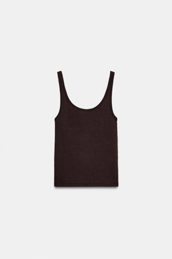 ZARA МАЙКА НА БРЕТЕЛЯХ, КОРИЧНЕВЫЙ