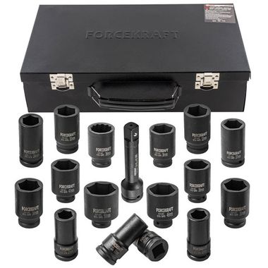 Набор головок ударных глубоких 3/4''16пр.(6гр.)(17,19,21,22,24,27,30,32,34,35,36,36-12гр,38,41,46,50мм) FORCEKRAFT FK-6163-5MPB