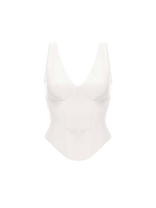 Удлиненный топ из эко-кожи с отстрочками