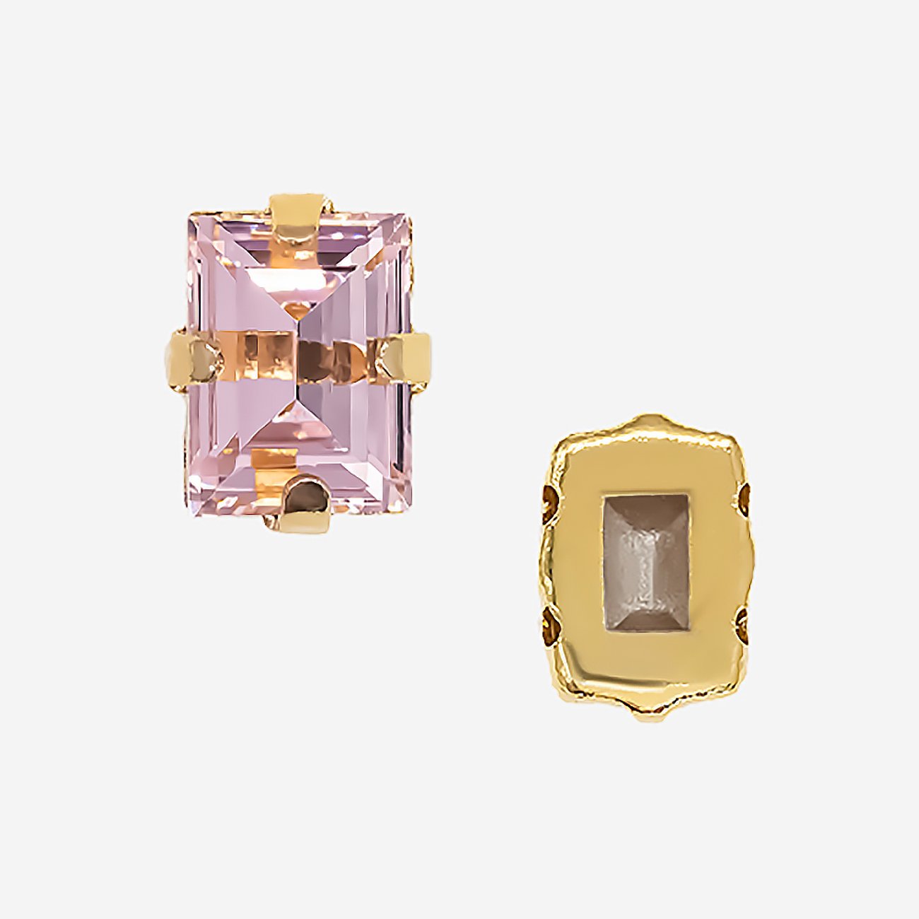 Кристалл Прямоугольник (Step Cut Fancy Stone) в цапах, оттенок "Розовый"/"Rose", 9*7мм, позолота