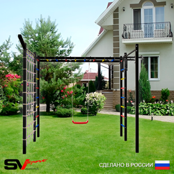 Уличная шведская стенка Sv Sport рукоход с комплектом турник прямой 2шт У5137 (Турник/"Лодочка"/Кронш бокс/Сетка)