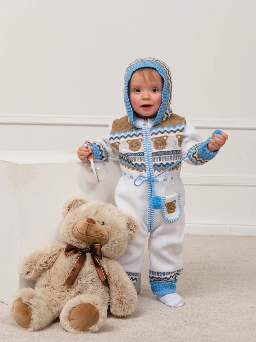 Вязаный комбинезон для новорожденных и малышей на молнии