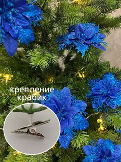 Набор новогодних цветов на ёлку 8шт синие (6941)