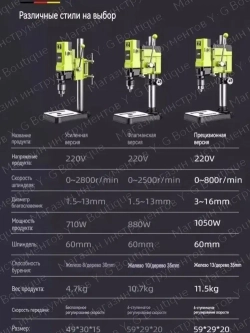 Новый небольшой бытовой сверлильно-фрезерный станок с рабочим столом, 1050 Вт/60 мм/800 об/мин, 6-ступенчатая регулировка скорости