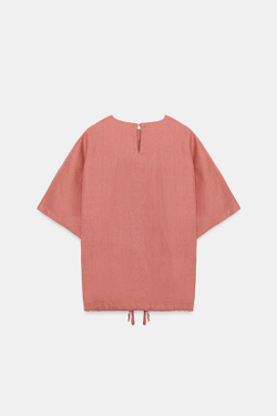 ZARA ЛЬНЯНОЙ ТОП НА ШНУРКАХ — ZW COLLECTION, КОРАЛЛОВЫЙ