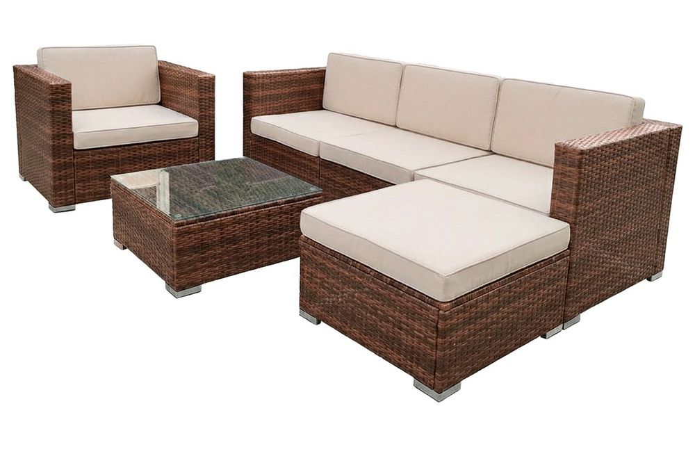 "Даллас" лаунж-зона из искусственного ротанга на 5 персон, цвет коричневый