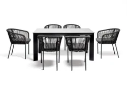 "Венето" обеденная группа на 6 персон со стульями "Марсель", каркас темно-серый, роуп темно-серый