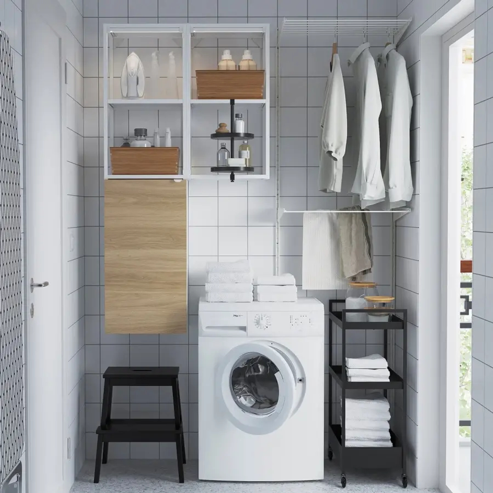 Комбинация для ванной - IKEA ENHET, 80х32х150 см, белый/имитация дуба, ЭНХЕТ ИКЕА