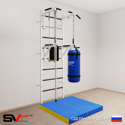 Шведская стенка Sv Sport 5767 (Турник стандарт/Брусья/Канат/Трапеция/Цепь/Мешок 30кг/Мат 1м)