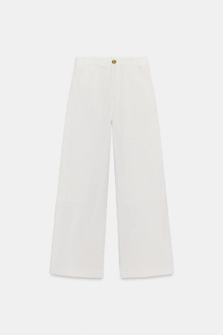 ZARA БРЮКИ WIDE-LEG ИЗ ХЛОПКА — ZW COLLECTION, ЖЕЛТОВАТО-БЕЛЫЙ