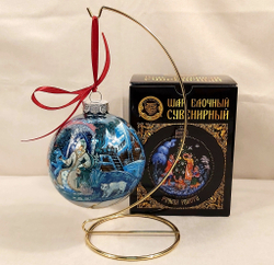 Коллекционный елочный шар с росписью Палех "Снежная королева" в коробке