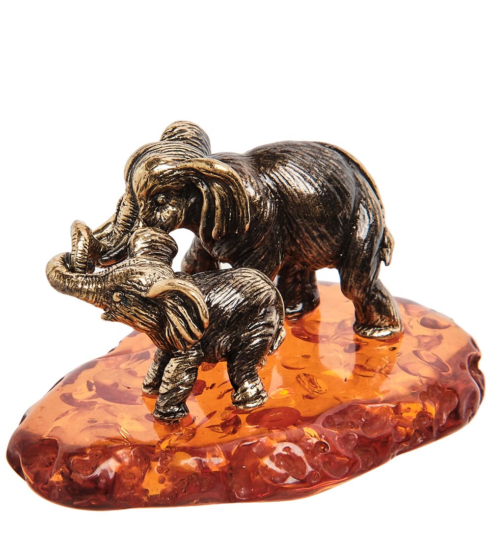 Народные промыслы AM-2188 Фигурка «Слониха со слоненком» (латунь, янтарь)