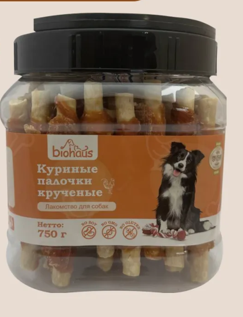 Biohaus лакомство для собак куриные палочки крученые