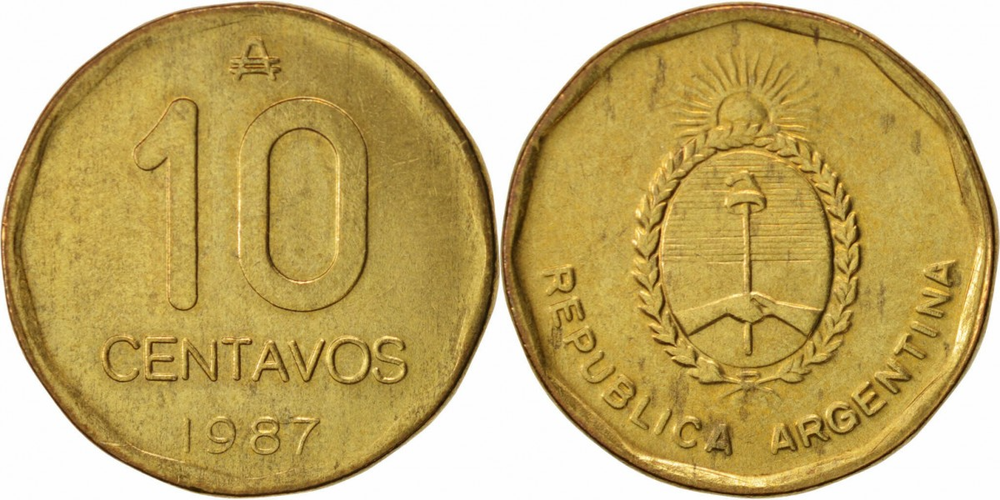 Аргентина 10 сентаво, 1985 - 1988 Герб XF