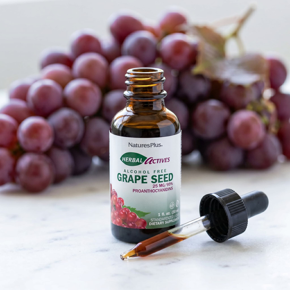 NaturesPlus, Herbal Actives, виноградные косточки, без спирта, 30 мл (1 жидк. унция)